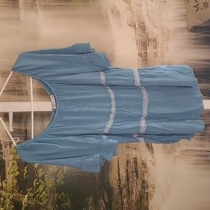 Cy Fashion Womens 2X flowy lace casual turquoise stretchy scoop neck top blouse